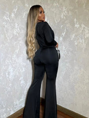Draped Plunge Flared Jumpsuit