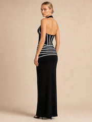 Striped Halter Neck Maxi Dress