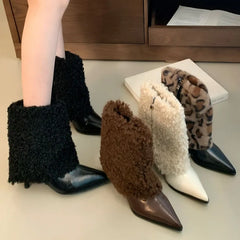 Women's furry boots with a warm lining.