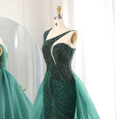 Emerald Green Overskirt One Shoulder Women Prom Gowns