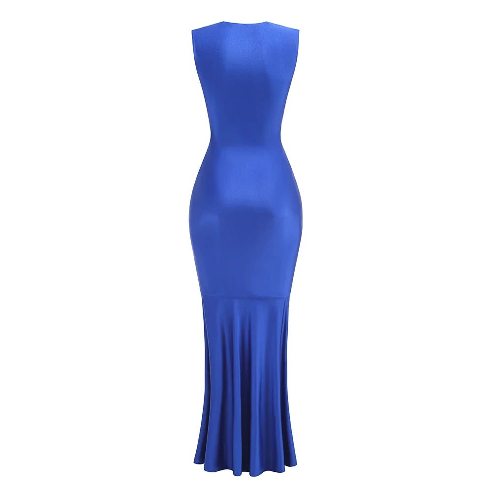 V-neck decorative diamond mermaid dress back detail