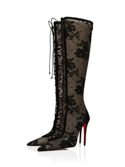 Lace Up Stiletto Knee High Boots