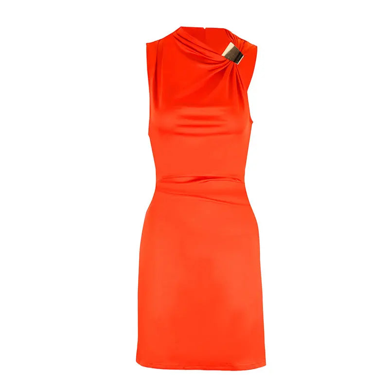 Orange dress with a unique design on a white background