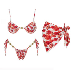 Printed Triangle Bikini and Scarf Two-Piece Set