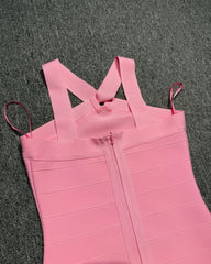 Pink V-Neck Halter Mini Bandage Dress
