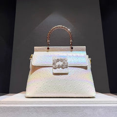 Embellished Ostrich Embossed Top Handle Bag