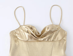 Metallic Cowl Neck Mini Dress