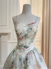 Close-up of the floral print ruched bodice on the midi dress