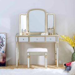 Dressing table with mirror and stool in a room setting