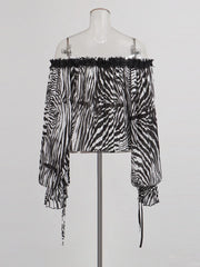 Zebra Print Off Shoulder Top and Skirt Set
