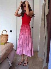 Colorblock Ribbed Knit Midi Dress
