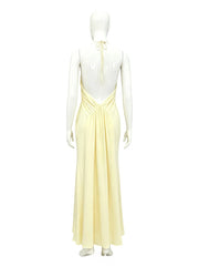 Back view of halter neck ruched maxi dress