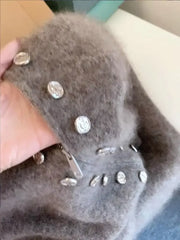 Mock Neck Zipper Button Knit Top