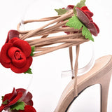 Satin Rose Design High Heel Strappy Wedding Shoes