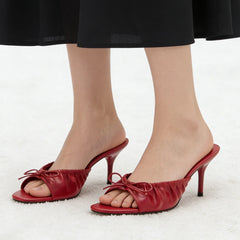 Red Bow Detail Open Toe Stiletto Heel Slides