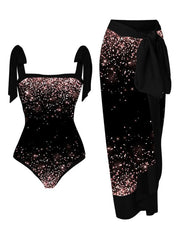 Floral Print Tie-Strap Bikini and Sarong Set