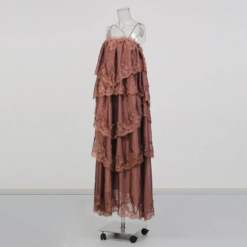 Ruffled Lace Maxi Dress on mannequin