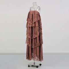 Ruffled Lace Maxi Dress on mannequin