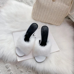 Faux Fur Slide High Heel Mules