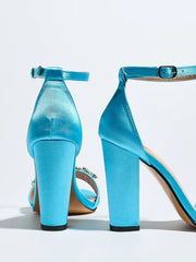 Crystal Embellished Square Heel Ankle Strap Sandals