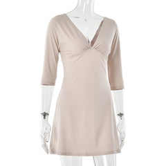 Three-Quarter Sleeve V-Neck Mini Dress
