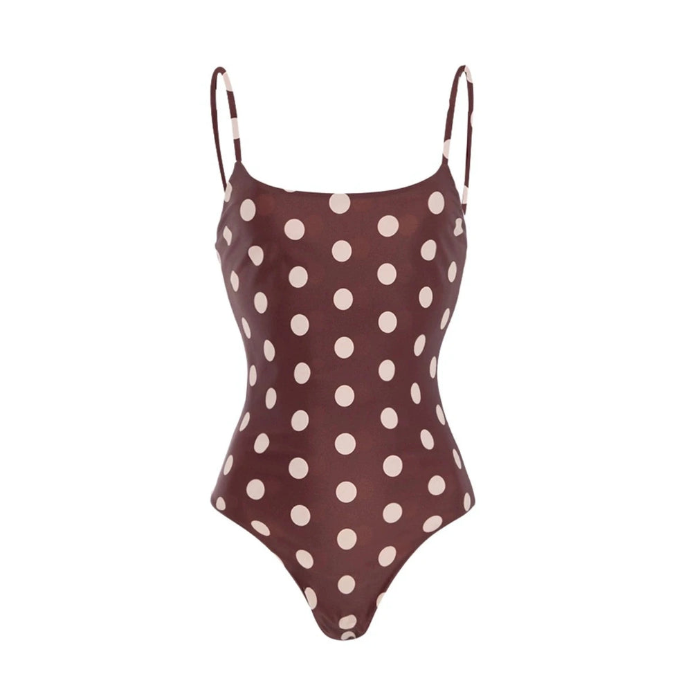 Polka dot one-piece swimsuit with straps