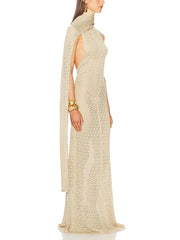 Beige halter neck dress side view
