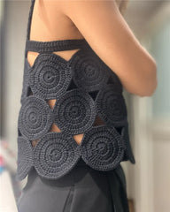Crochet Circular Patchwork Knit Crop Tank Top