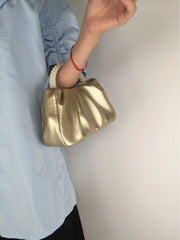 Gathered Clutch Bag with Pearl Handle
