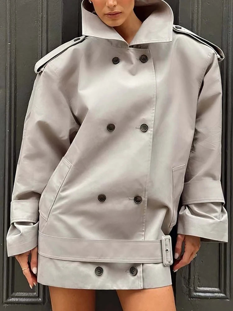 Turn-Down Collar Belted Jacket detail