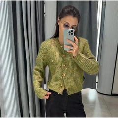 Bouclé Knit Button Front Cardigan Sweater