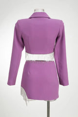 Purple Tassel Skirt and Long Sleeve Jacket Set for Women