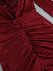 Burgundy Long Sleeve Draped Corset Maxi Dress