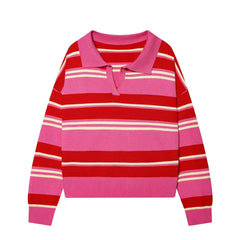 Striped Polo Collar Knit Top