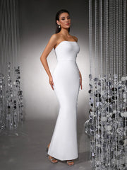 Strapless pearl embellished bodycon maxi dress from the front