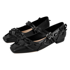 Square Toe Bow Strap Flats
