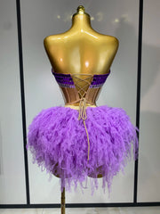 Strapless Sequin Feather Mini Dress