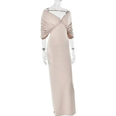 Draped Off-Shoulder Maxi Dress
