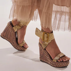 Tiger Print Wedge Platform Sandals