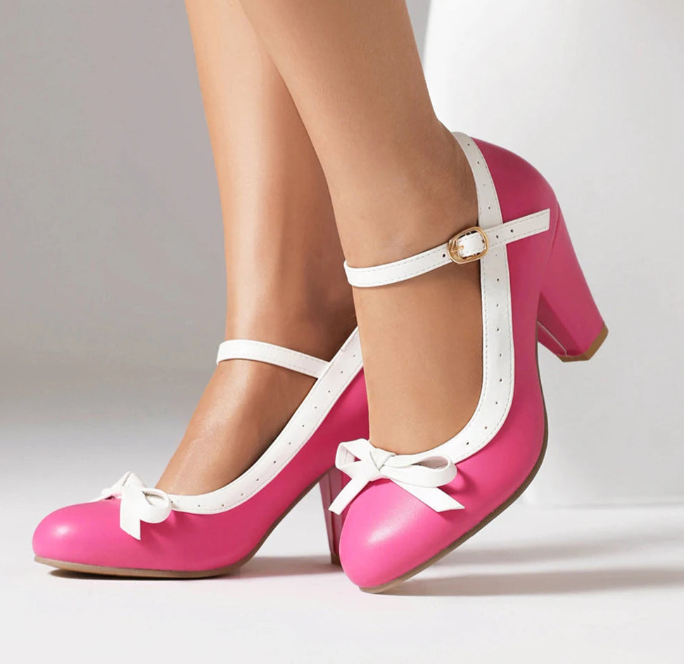 Pumps Sweet Bowtie Chunky High Heel Shoes