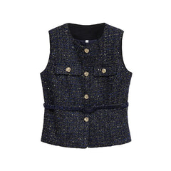 Tweed Belted Sleeveless Top