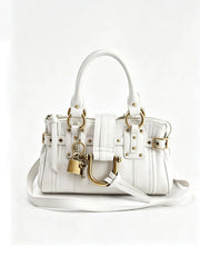 Structured Rivet Lock Shoulder Bag