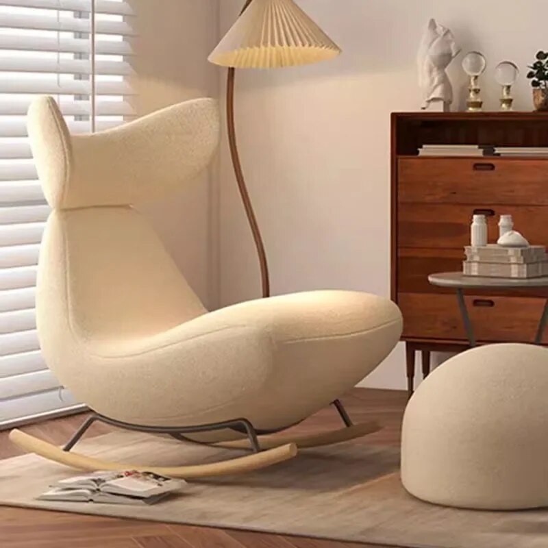 Fluffy White Elastic Lazy Rocking Chair Salon Home Furniture