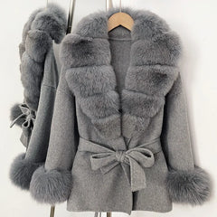Faux Fur Trim Belted Jacket