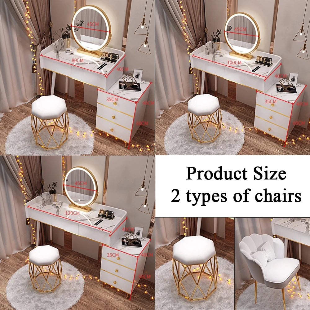 Vanity Mirror Toiletry Stool Multi- Function Light Dressing Table
