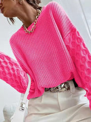 Women's Lantern Sleeve O-Neck Pullover - Office Lady Style