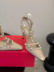 Riveted Square Toe Stiletto Heels