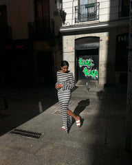 Zigzag Stripe Long Sleeve Maxi Dress