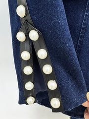 Beaded Denim Blazer and Wide Leg Jeans Suit