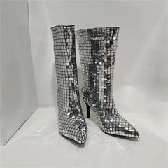 Crystal Sequin Pointed Toe Boots